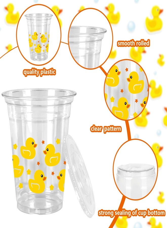 JarThenaAMCS 50Pcs Summer Rubber Duck Plastic Cups with Lids and Straws Cute Duck Clear Plastic Cups 12oz Yellow Disposable Cup for Birthday Baby Shower Party Supplies - Image 3